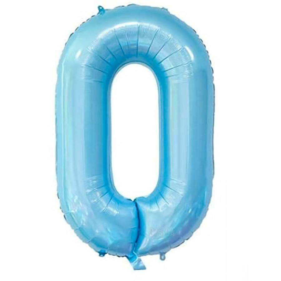 Фолиев балон  - цифра 0 в цвят бебешко синьо