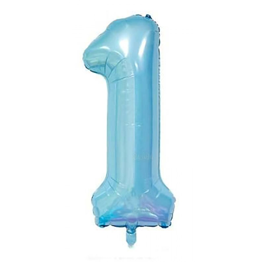 Фолиев балон  - цифра 1 в цвят бебешко синьо