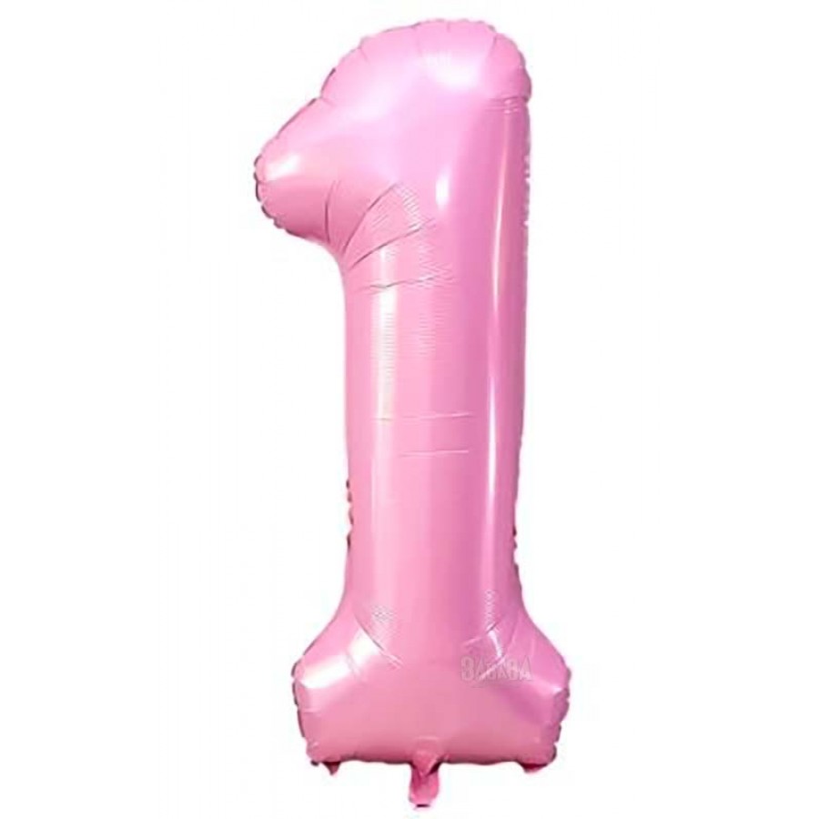 Фолиев балон  - цифра 1 в цвят бебешко розово
