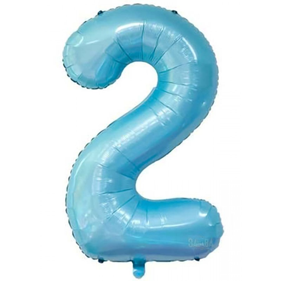 Фолиев балон  - цифра 2 в цвят бебешко синьо