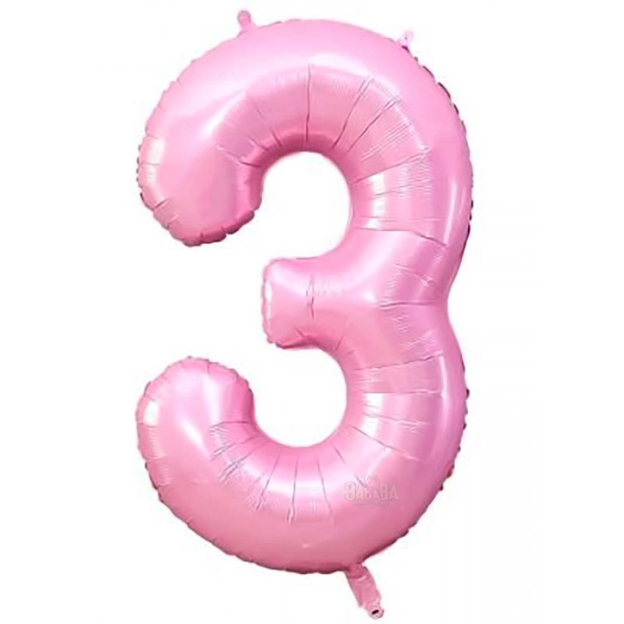 Фолиев балон  - цифра 3 в цвят бебешко розово