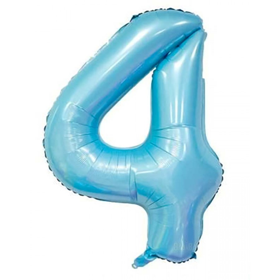Фолиев балон  - цифра 4 в цвят бебешко синьо
