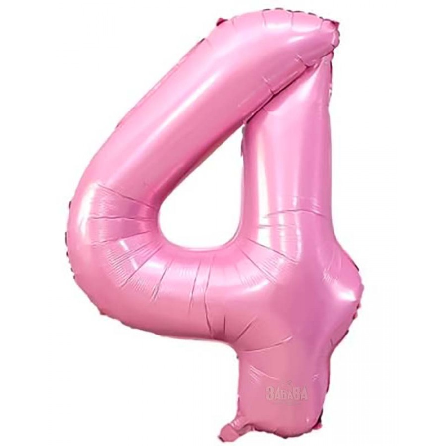 Фолиев балон  - цифра 4 в цвят бебешко розово