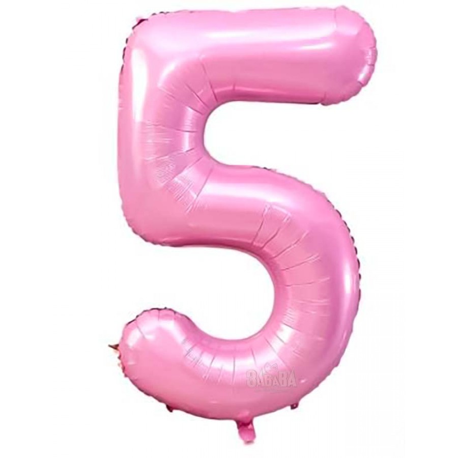 Фолиев балон  - цифра 5 в цвят бебешко розово