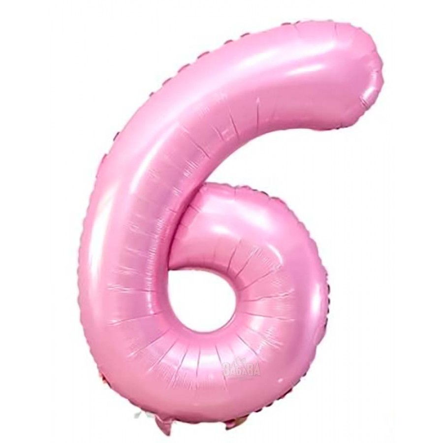 Фолиев балон  - цифра 6 в цвят бебешко розово