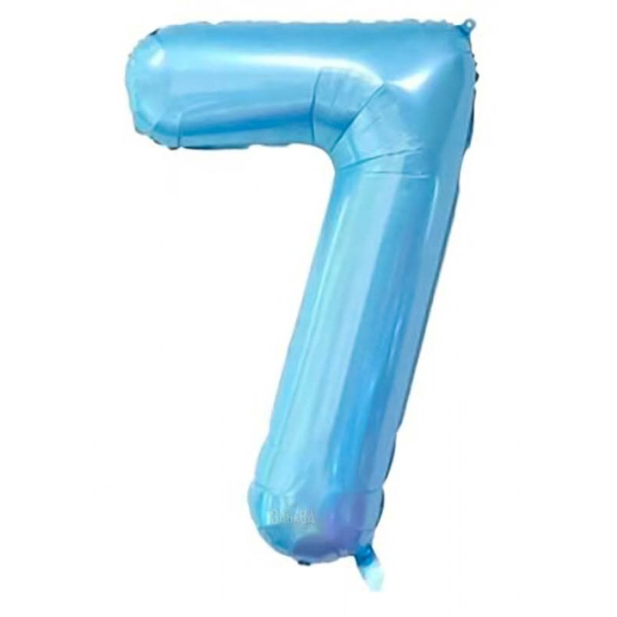 Фолиев балон  - цифра 7 в цвят бебешко синьо