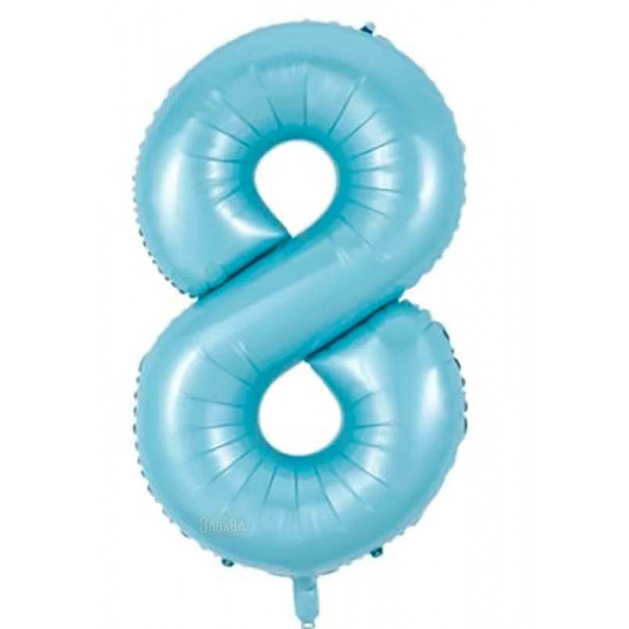 Фолиев балон  - цифра 8 в цвят бебешко синьо