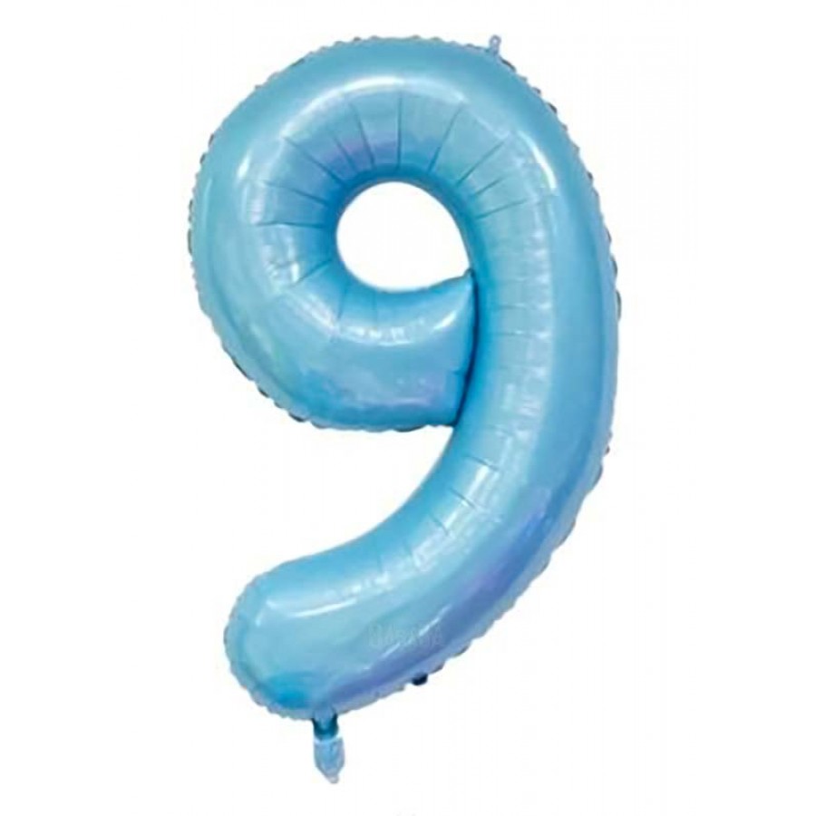 Фолиев балон  - цифра 9 в цвят бебешко синьо