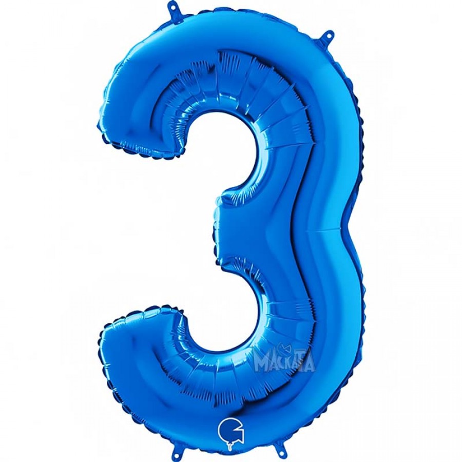 Фолиев балон цифра 3 - син цвят