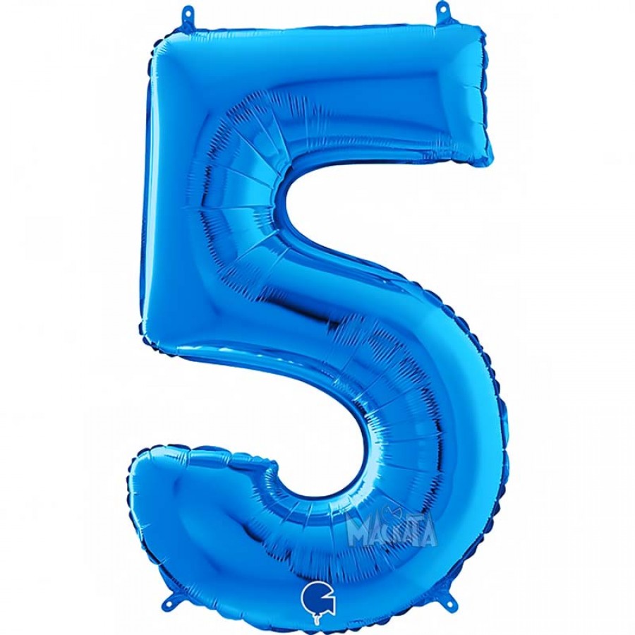 Фолиев балон цифра 5 - син цвят