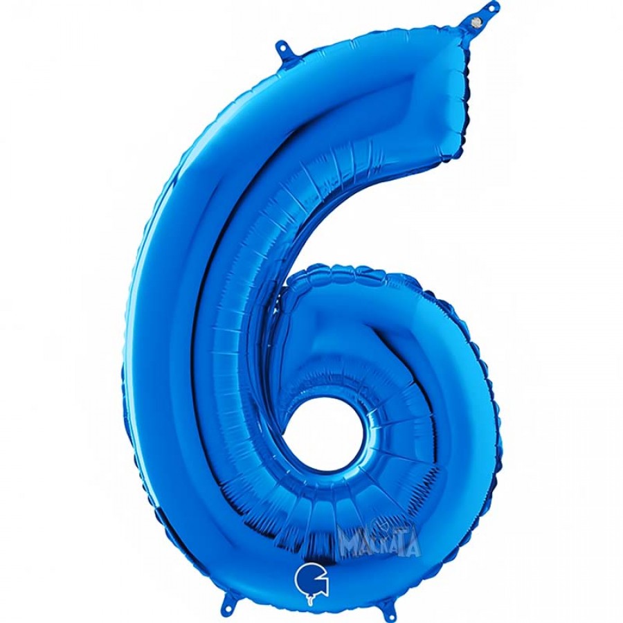 Фолиев балон цифра 6 - син цвят
