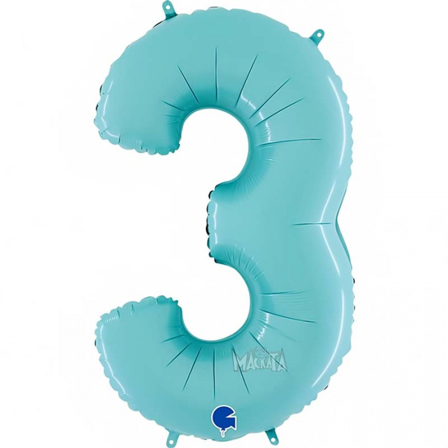 Фолиев балон цифра 3 в цвят бебешко синьо