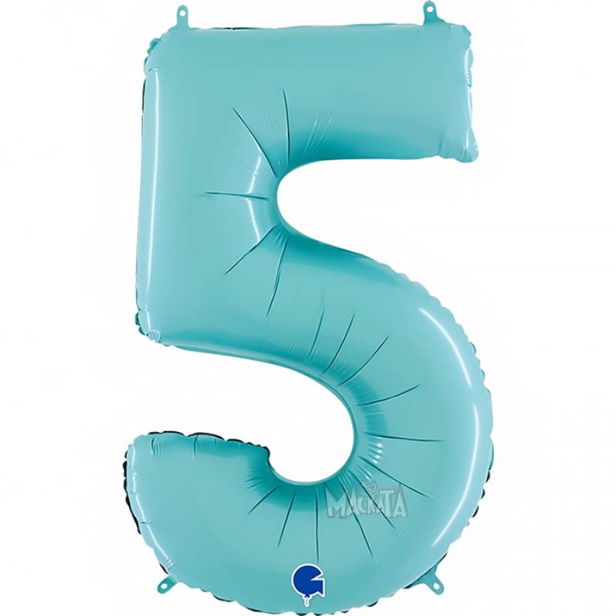 Фолиев балон цифра 5 в цвят бебешко синьо
