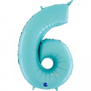 Фолиев балон цифра 6 в цвят бебешко синьо
