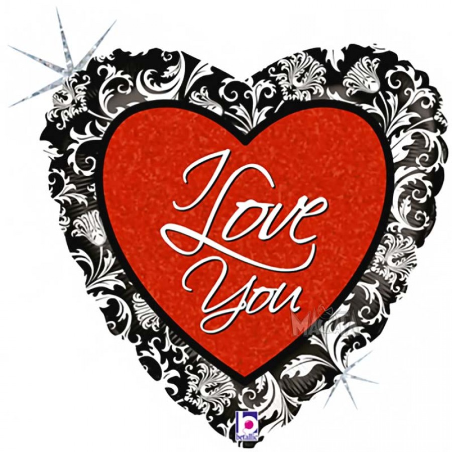 Фолиев балон черно сърце с надпис I Love You