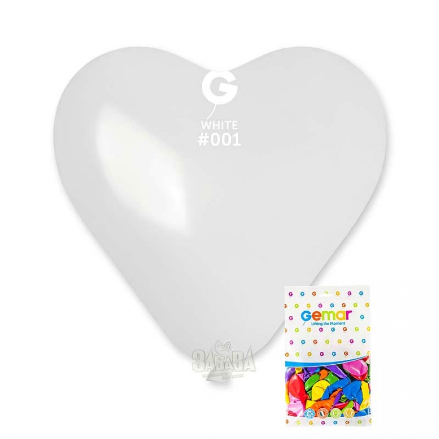 Пакет бели балони сърца 25см 100бр