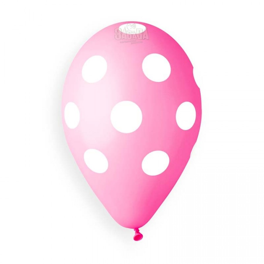 Балони с щампа - розови на бели точки 5бр