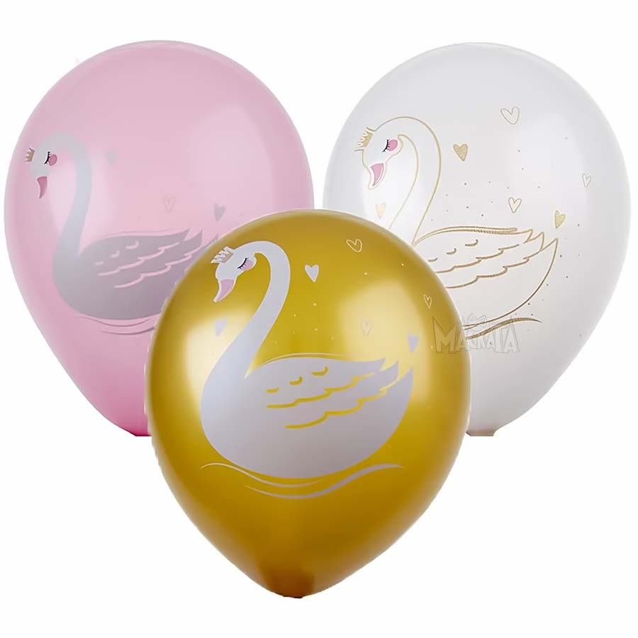 Балони с щампа - Лебед 5бр
