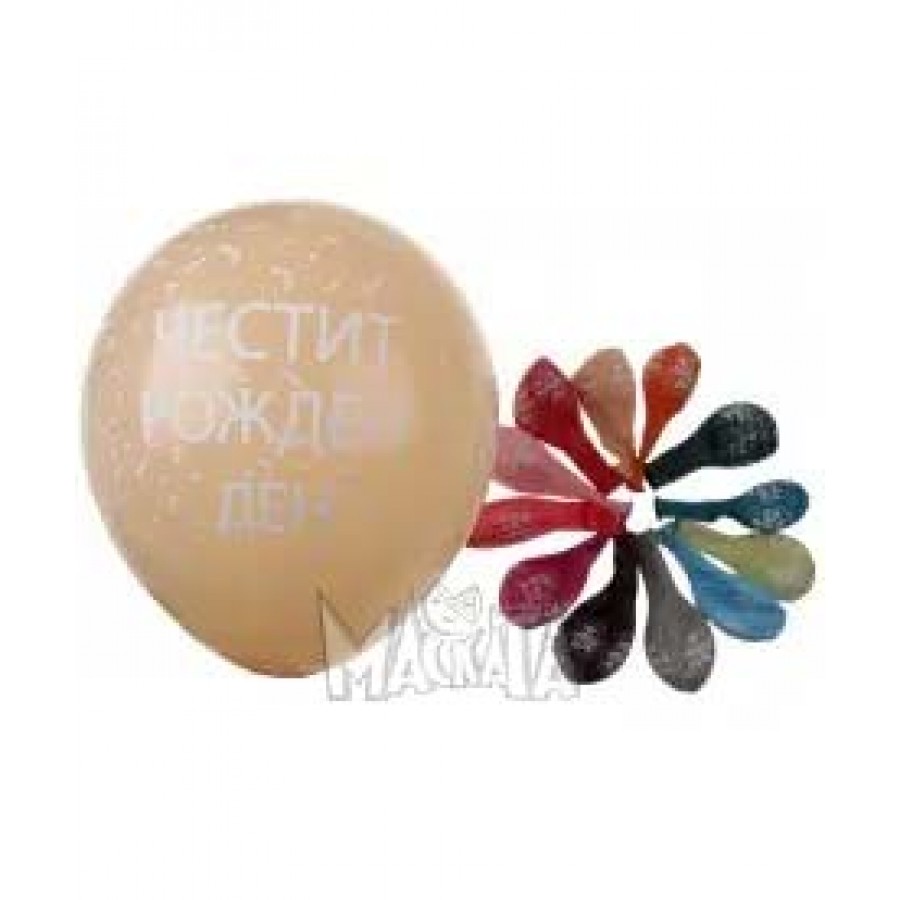 Балони с щампа - Честит рожден ден цвят макарон 5бр