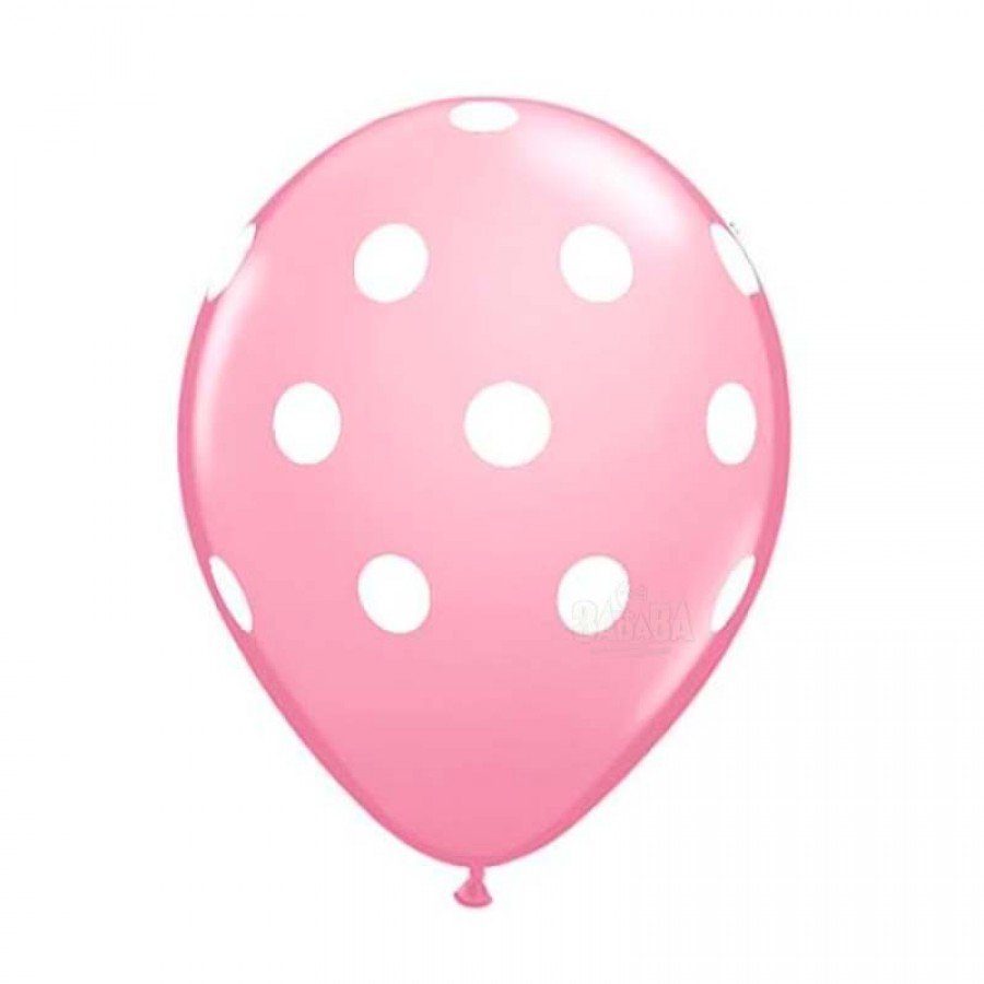 Балони с щампа - бебешко розови на бели точки 5бр