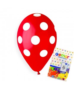 Пакет балони с щампа - червени на бели точки 100бр