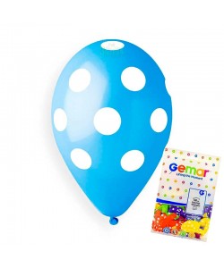 Пакет балони с щампа - светлосини на бели точки 100бр