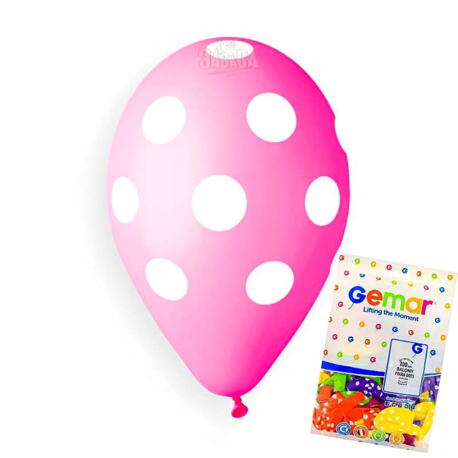 Пакет балони с щампа - розови на бели точки 100бр