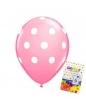 Пакет балони с щампа - бебешко розови на бели точки 100бр