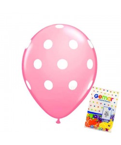 Пакет балони с щампа - бебешко розови на бели точки 100бр
