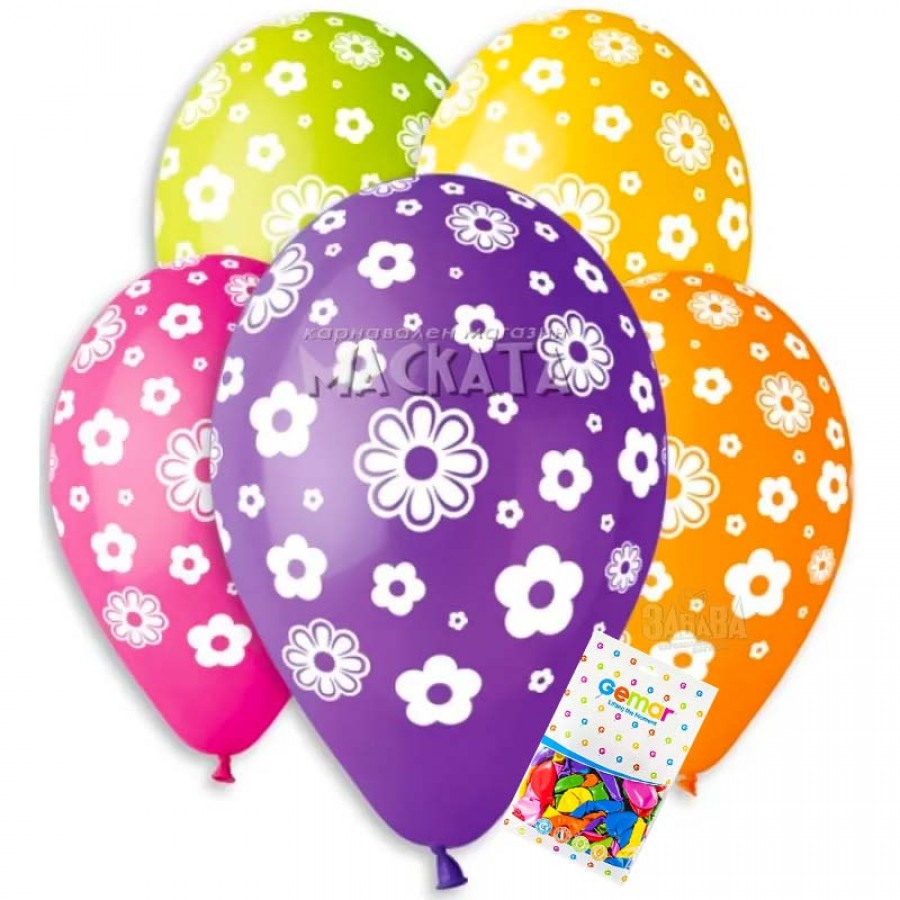 Пакет балони с щампа - Цветя #107 100бр