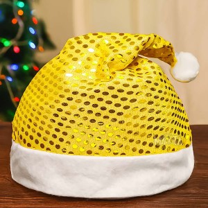Kоледна шапка с пайети в жълт цвят