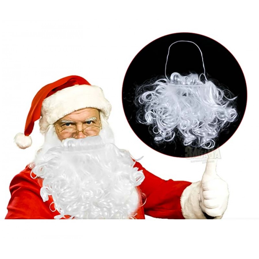 Бяла брада с мустаци за Дядо Коледа 15см