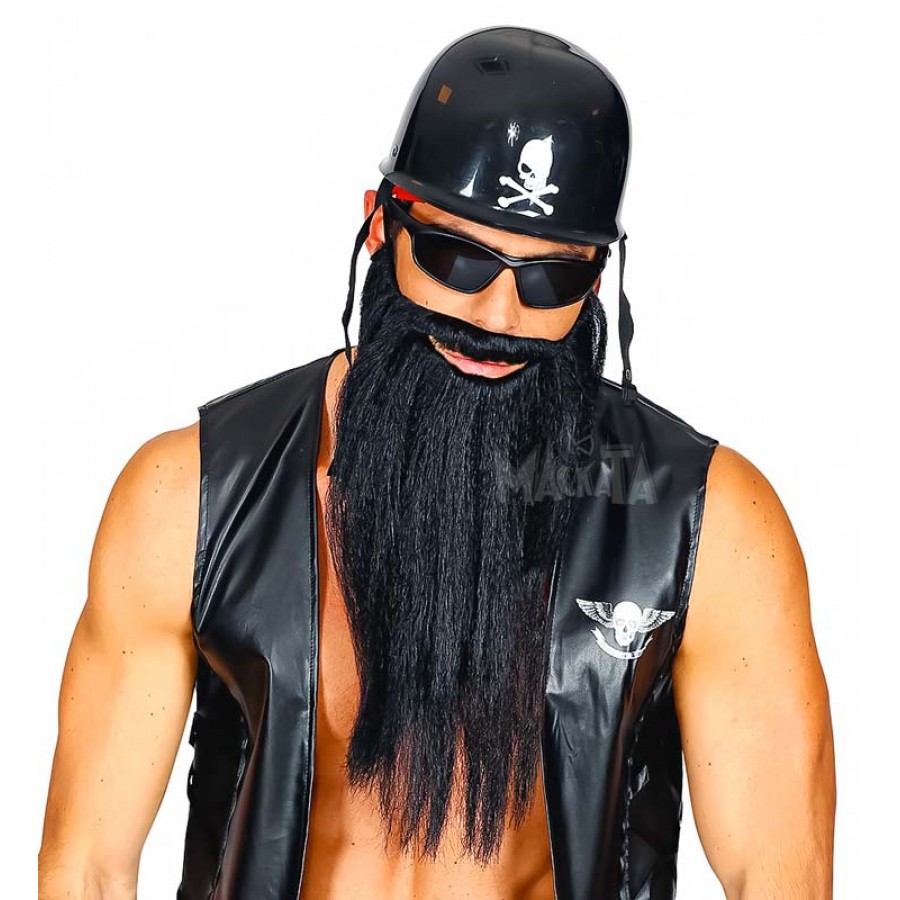 Карнавална черна дълга брада с мустаци 01525
