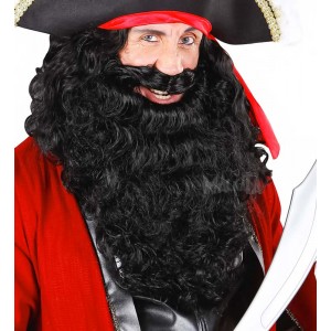 Карнавална черна къдрава брада с мустаци B0533
