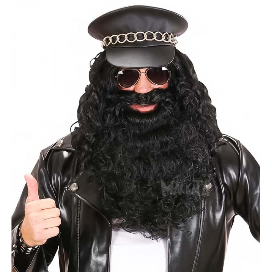 Карнавална черна къдрава брада с мустаци B0533