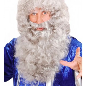 Карнавална сива къдрава брада с мустаци B0536