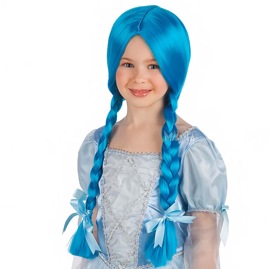 Детска светло синя перука с плитки 02757