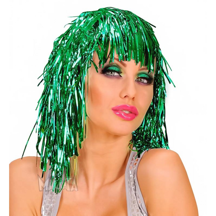 Карнавална зелена лъскава перука 13094