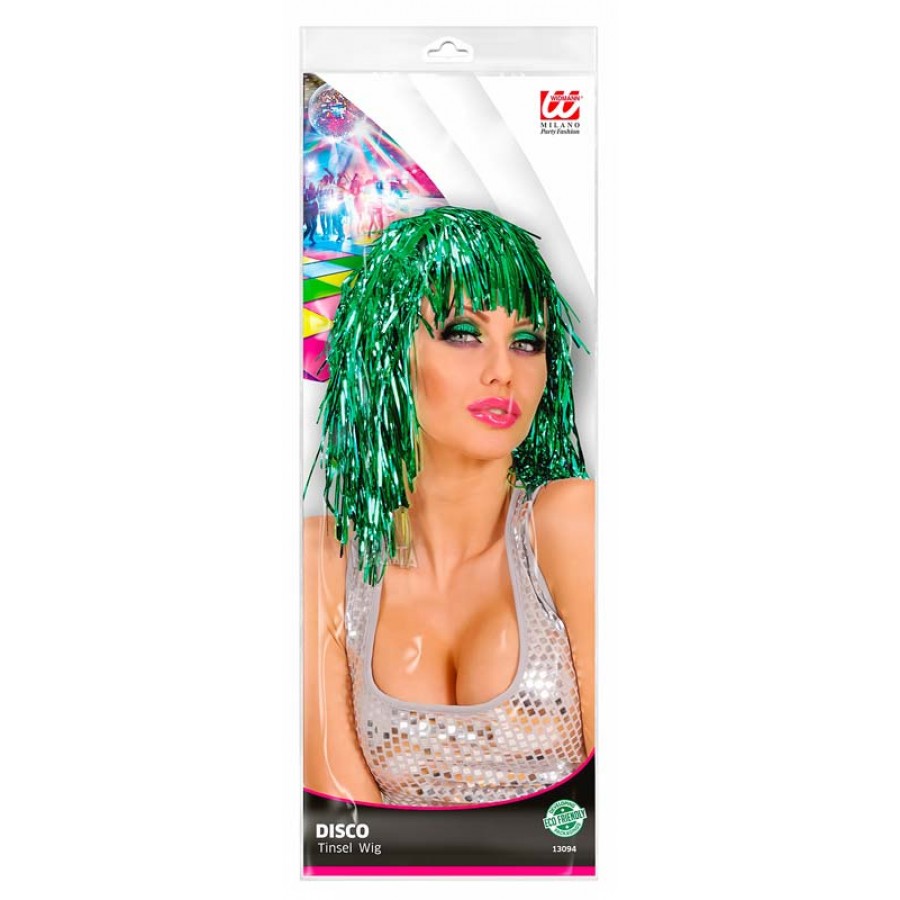 Карнавална зелена лъскава перука 13094