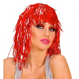 Карнавална червена лъскава перука 13095