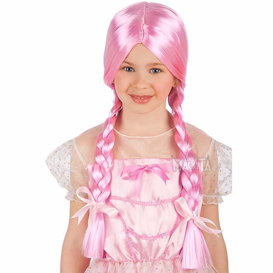 Детска светло розова перука с плитки 02758