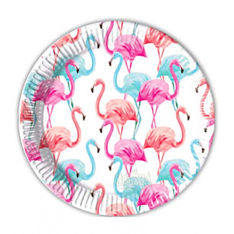 Парти чинии с розово фламинго 8бр 030