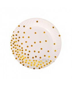Парти чинии със злтани точки в бял цвят