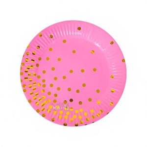Парти чинии със злтани точки в розов цвят