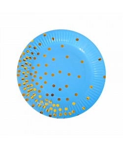 Парти чинии със злтани точки в син цвят