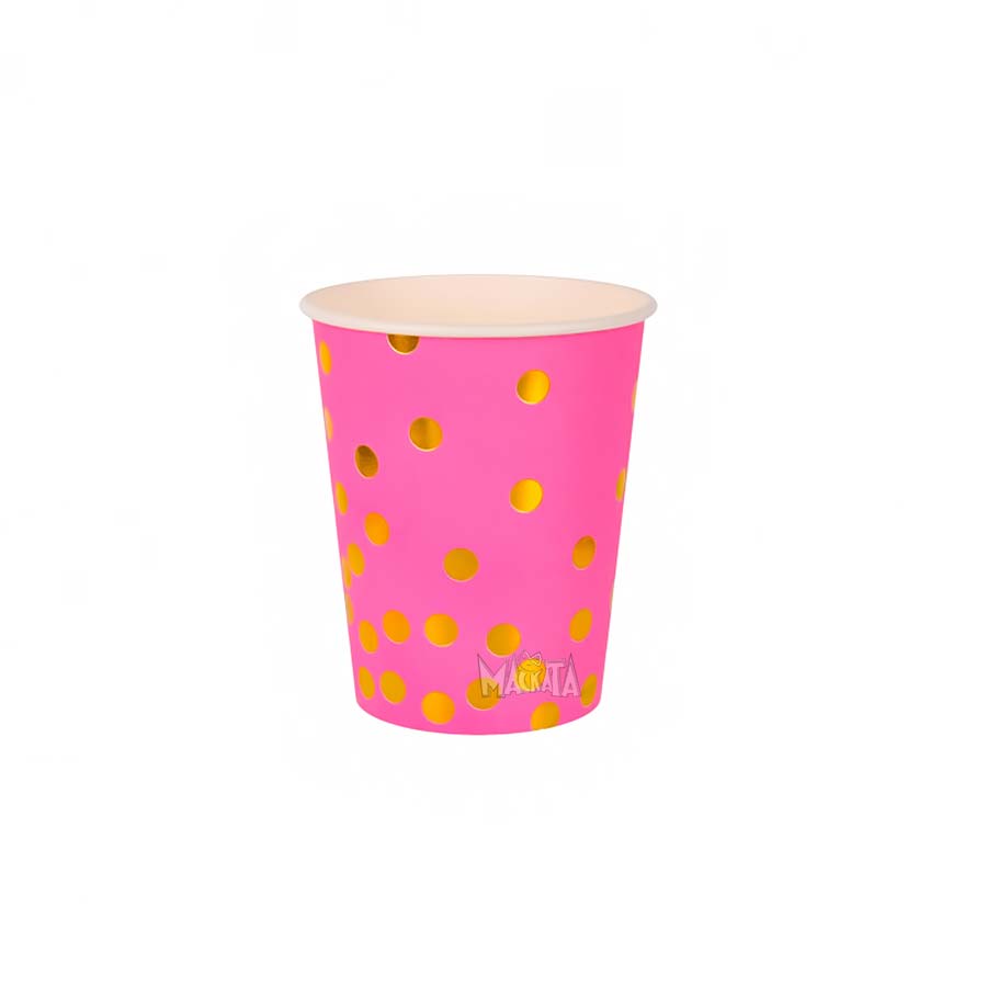 Парти чаши със златни точки в розов цвят