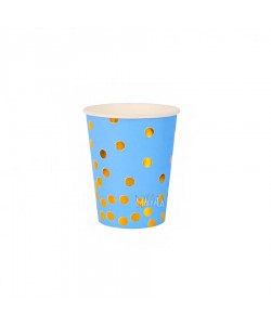 Парти чаши със златни точки в син цвят