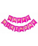Парти украса - Малък банер Happy Birthday в цвят циклама
