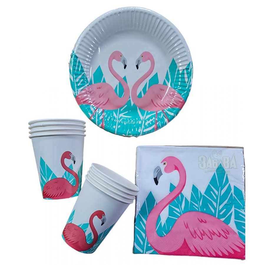 Парти сет - Розово фламинго 36бр