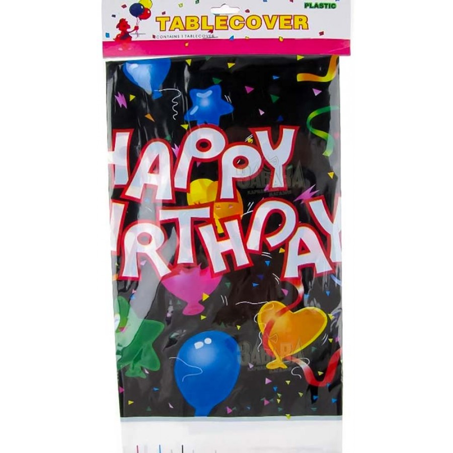 Парти покривка - Happy Birthday в черен цвят Парти покривка - Happy Birthday в черен цвят